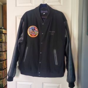 Black Wool Leather Varsity  Commemorative Jacket Honoring The Fallen Heroes 9/11